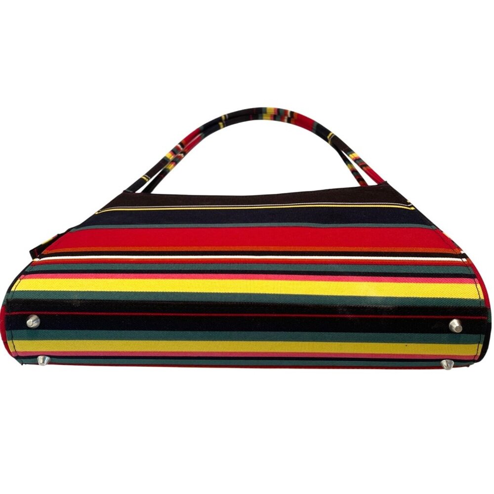 Striped Canvas Shoulder Bag Purse Small Baguette Y2K Retro Red Blue Pocketbook - Picture 4 of 11